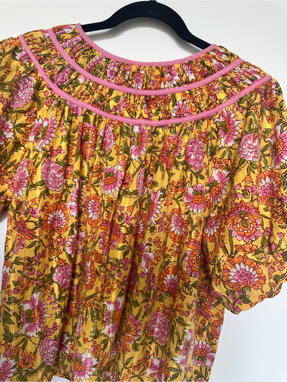 THML Floral Puff Sleeve Blouse in Yellow and Pink - Picture 4 of 10
